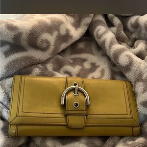 Coach Mustard Yellow Leather Continental Wallet with Silver Buckle